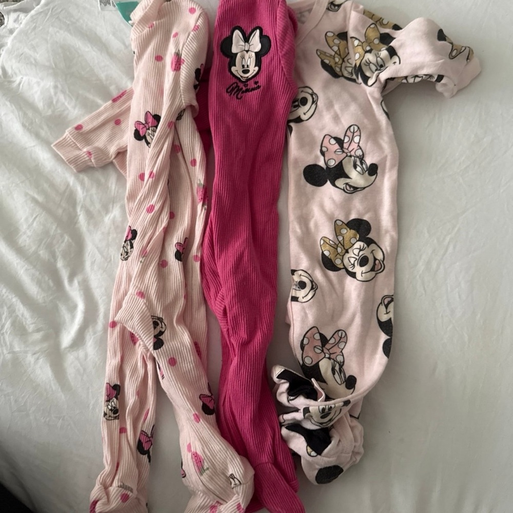 Assorted Disney Minnie Mouse Footies Pink and Cream One Pieces